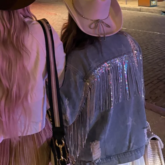 Jean Jacket- Stars & Shimmering Fringe - Picture 2 of 11